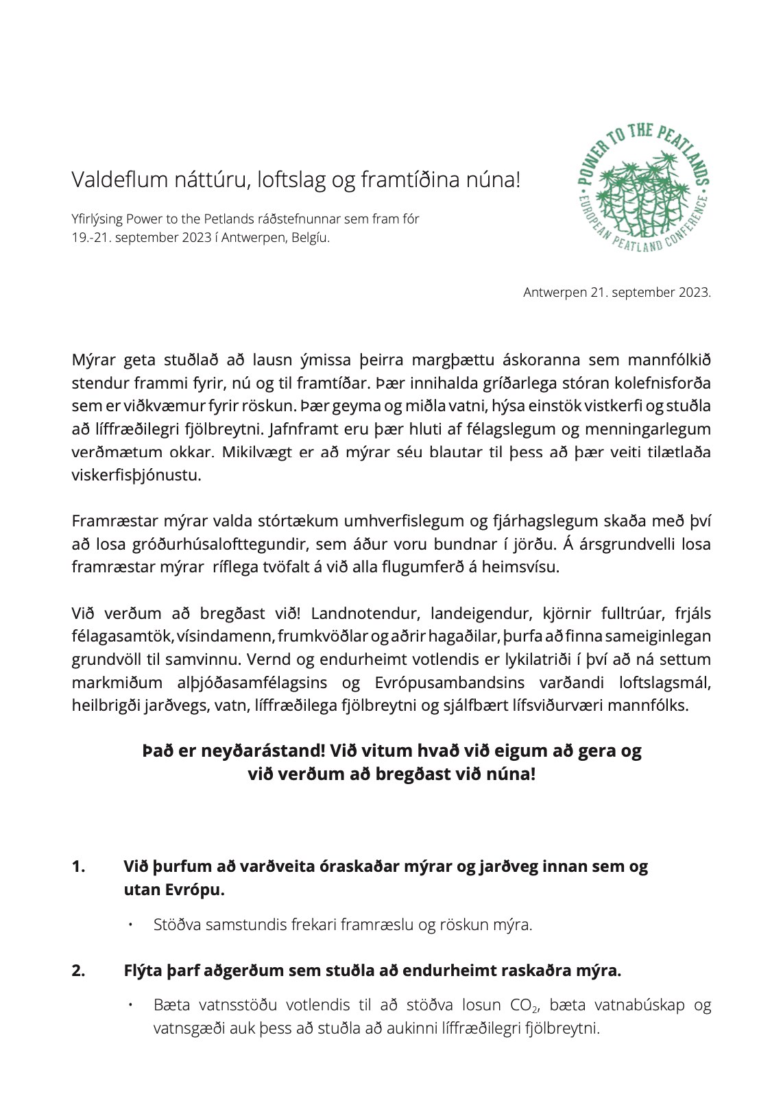 Yfirlýsing 1 Fyrsta síða ráðstefnuyfirlýsingar